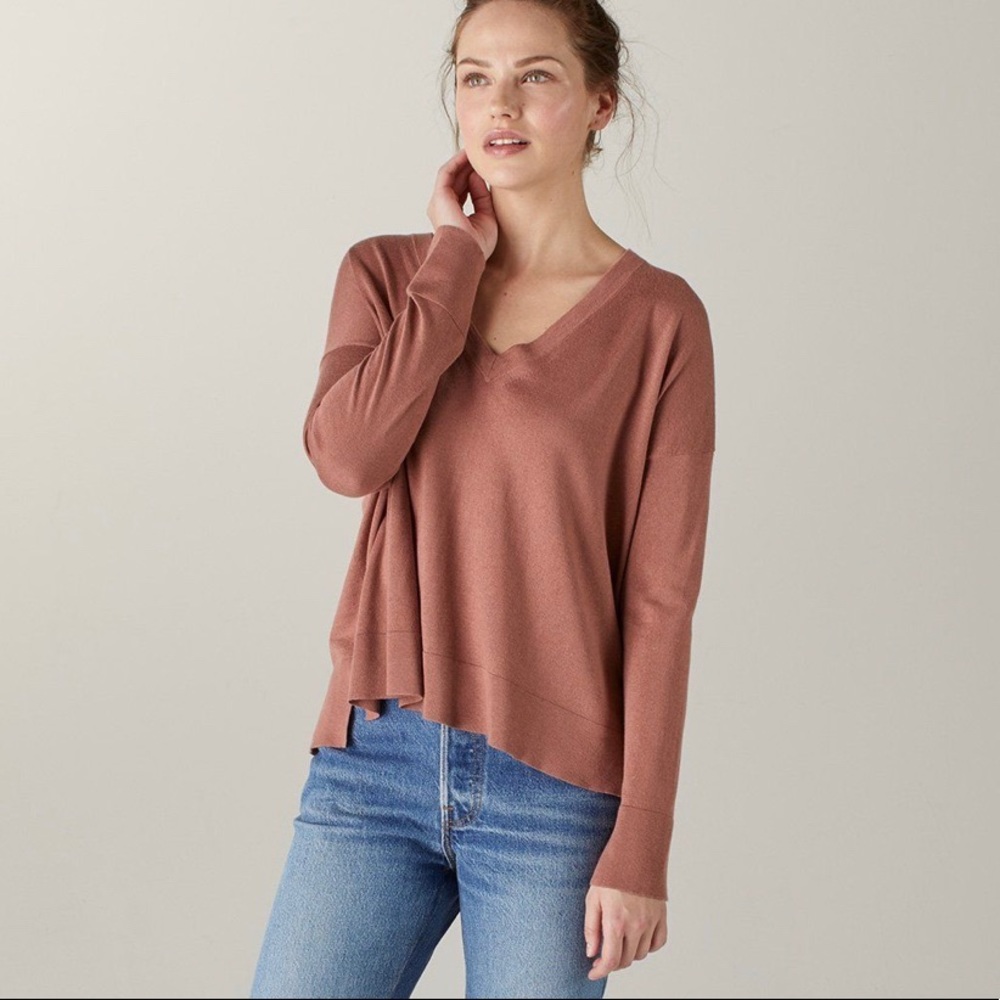 Naadam Volant Silk Cashmere V-neck Sweater